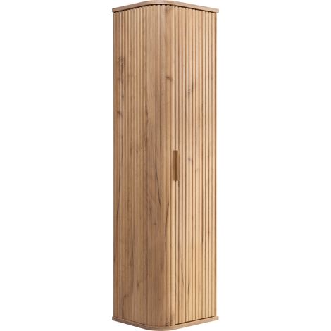Rodan Hochschrank Bad Braun Matt und Eiche Craft, 31,5 x 35 x 139 cm, feuchtraumgeeignet, moderner Badschrank mit Stauraum