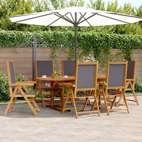 Ensemble repas de jardin 7 pièces extensible en bois d’acacia et tissu anthracite, 72.8kg - PANGIVO (1/5)