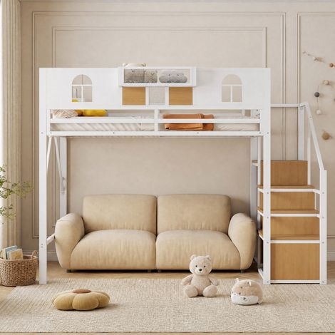 MEUBLIV letto a soppalco 140x200 cm bianco – scala contenitore, senza materasso (1/5)