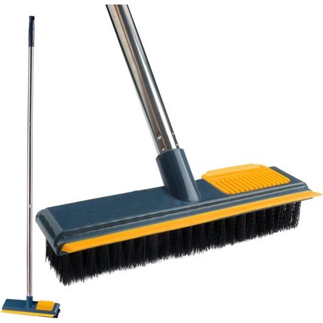 Longue brosse à récurer avec manche long réglable, raclette et poils 2 en 1 pour nettoyer les salles de bains, les carreaux, les garages, les murs et les piscines (vert) (1/5)