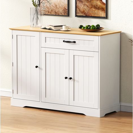 Credenza a 3 ante e 1 cassetto in MDF, 107 x 40 x 83,4 cm, bianco e naturale HAVRYA (1/5)