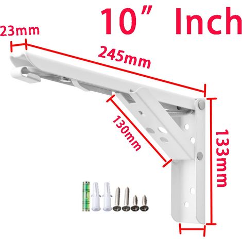(20 cm Blanc-FR) 2 supports d'étagère pliables noirs, robustes et blancs, pour table, bureau, camping-car, voiture, gain de place. (1/5)