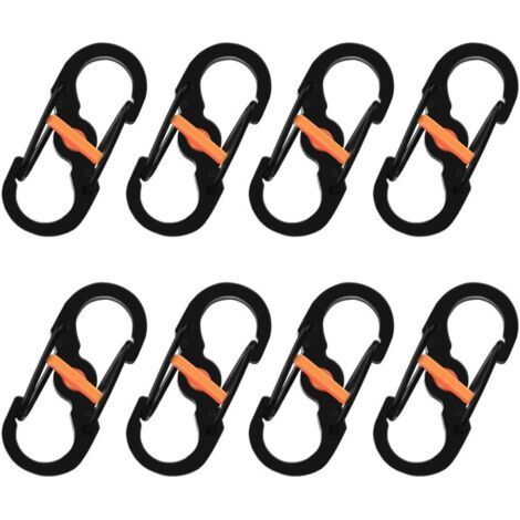 AHLSEN 8 Pièces S Mousquetons Crochet Mousqueton Mousqueton en Métal Mini Mousqueton Forme S Mousquetons S Bague Mousqueton Noir en Acier Inoxydable pour Voyages Camping Randonnée Pêche (1/4)