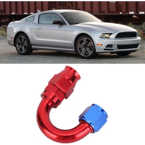 Adaptateur AN10 en alliage d'aluminium rouge et bleu pour tuyau de carburant PTFE, coudé à 180°. (1/5)