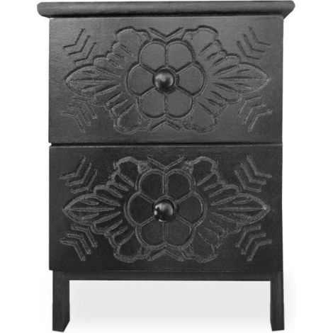 Table de Chevet Sculptée "Morocco" 45cm Noir (1/5)