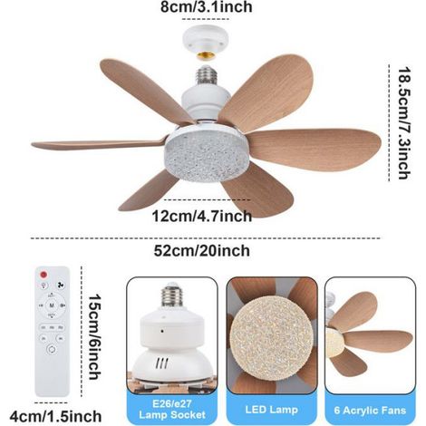 Ventilateur de plafond 52 cm 40W LED dimmable 2000 lm E27 - 3 vitesses, télécommande (1/5)