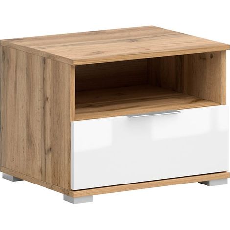 Table de chevet table de nuit avec tiroir coloris Chêne wotan/Blanc brillant - Longueur 50 x Profondeur 41 x Hauteur 38,5 cm (1/5)