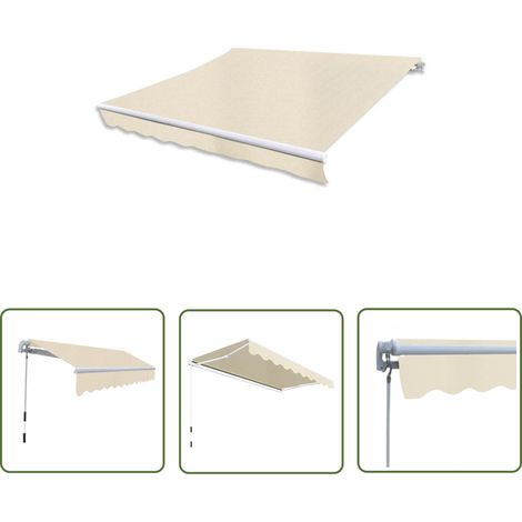 The Living Store Auvent pliable manuel 300 cm Crème - Store Exterieur - Auvent Pliable - Abri Soleil - Pergola Murale - Protection Solaire (1/5)