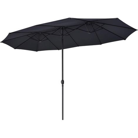 COSTWAY Ø480cm Doppelsonnenschirm, Marktschirm mit Kurbel, Gartenschirm Terrassenschirm Kurbelschirm Strandschirm fuer den Garten, Strand oder am Pool Grau
