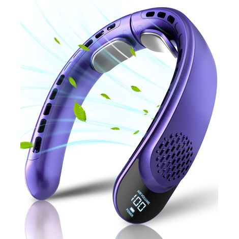Ventilateur de cou portable, refroidissement rapide, trois vitesses, mini climatiseur silencieux, idéal pour le bureau, la chambre et les voyages - Violet