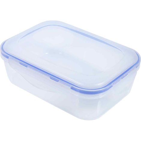 Boîte de rangement alimentaire en plastique, étui de cuisine avec clip pour réfrigérateur, récipient hermétique (3 compartiments XL 22 x 16 x 8 cm, bleu) (1/5)