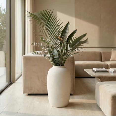 Jardinière ronde décorative intérieur/extérieur 30 x 51 cm blanche en oxyde de magnésium REDOM (1/5)