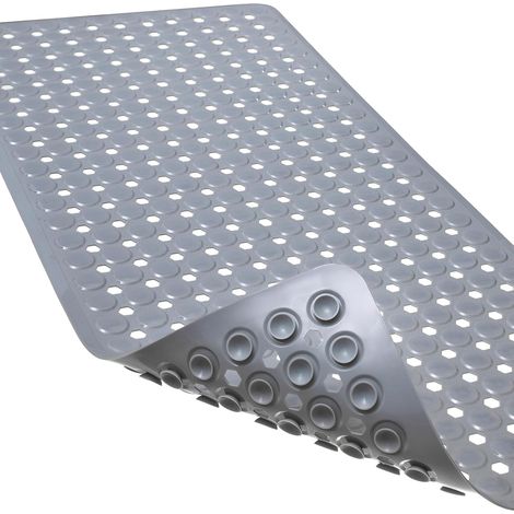 Tappetino antiscivolo per vasca e doccia, con ventose e fori di drenaggio per una maggiore sicurezza nella vasca e sul pavimento del bagno, morbido e lavabile in lavatrice, colore grigio. (1/5)