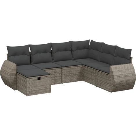 Set de sofás de jardín 7 piezas con cojines ratán PE gris vidaXL (1/4)