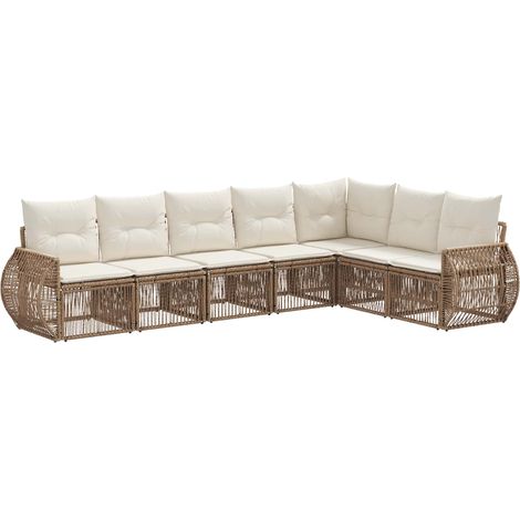 Gartensofa-set 7 pcs Beige und Cremeweiß Poly-Rattan vidaXL