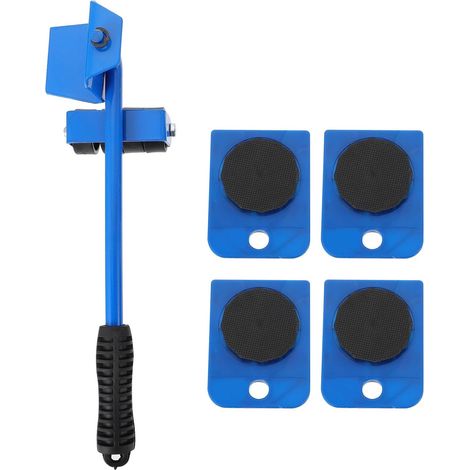 Lève-meubles Lourds 5 Pièces pour Déplacer Charges et Mobilier 4 Patins, 1 Tige de Levage, Fer Bleu, Supporte Jusqu’à 150kg, Usage Maison et Bureau (1/5)