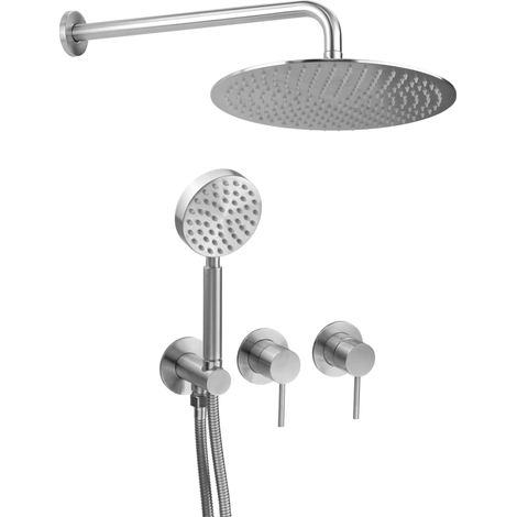 Kit douche complet avec mitigeur 3 trous inverseur et pommeau douche Ø 300 mm acier inoxydable AISI 304 Arqea Tuttotondo RE4302 (1/5)