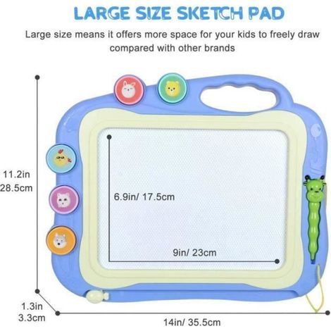 Ardoise Magique Grande Tablette Dessin Idéal,Tableau Magnétique Effaçable pour Bebes et Enfants garçon fille -35.5x28.5cm(Bleu) (1/4)