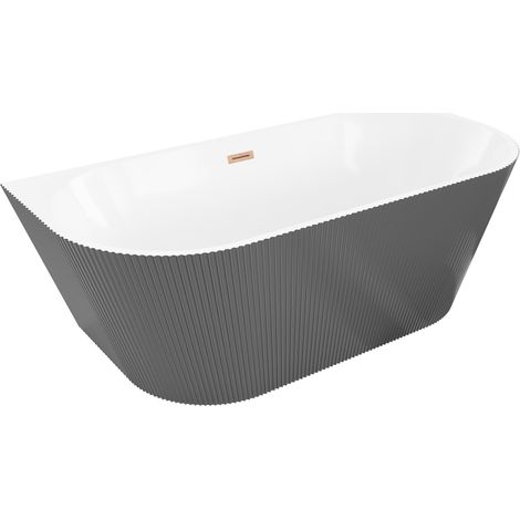 Mexen Oris freistehende wandnahe geriffelte Wanne 170 x 80 cm, weiß/grau, Überlauf gebürstetes Kupfer - 52871708062-65 (1/5)
