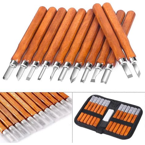 Kit de 12 outils de sculpture sur bois, ciseau à bois, couteau à sculpter, pour le travail du bois artisanal et le bricolage, destiné aux amateurs et professionnels. (1/5)