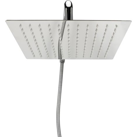 Kit pommeau de douche mural 25 cm acier inoxydable douche pluie salle de bain raccord G1/2 accessoires (1/5)