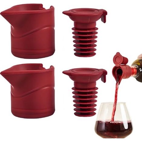 2 tapones para botellas, tapones 2 en 1 para vino de Borgoña con junta silicona alimentos, tapón reutilizable prueba fugas pico águila vino tinto (1/4)
