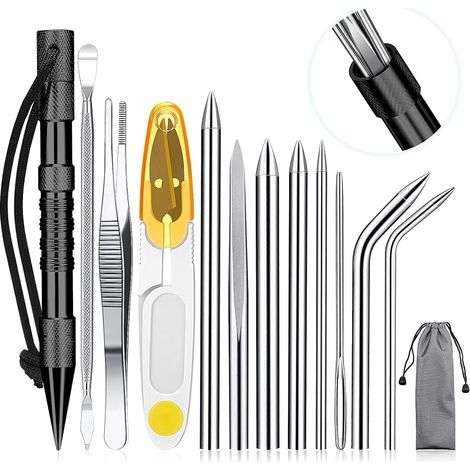 Ferraycle Lot de 12 outils de paracorde en acier inoxydable avec aiguilles à coudre et cordon de paracorde Noir (1/5)