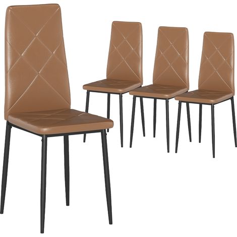 HOMCOM pack de 4 sillas de comedor, sillas de cocina modernas, tapizadas de cuero sintético, respaldo alto, asiento acolchado, patas de acero, marrón