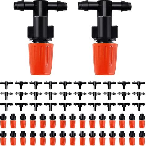 30 Pièces Buse d'atomisation Joints en Té, Brume Arrosage T Joints, T Type Atomisant Buse, Brume Arrosage T Joints pour Parterres de Fleurs, avec Joints en Té, Orange