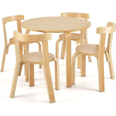 Table d'Enfant Ronde avec 4 Chaises - Bois de Peuplier et Bois de Bouleau - Style Scandinave pour Enfants 4 Ans + Naturel Maison Chic (1/2)