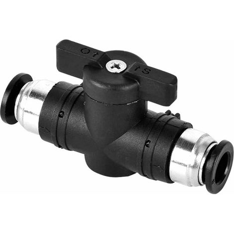Vanne Pneumatique de 6 mm de Diamètre, Vanne Pneumatique, Vanne Manuelle, Raccord droit, Contrôle l'activation et la Désactivation du Fluide, Laiton et Plastique (noir),Seuçais (1/5)
