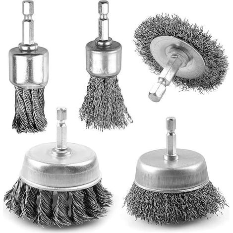 Versatile 5-piece stainless steel wire brush set for drill