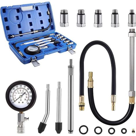 Crezuo 11-teiliges Kompressionsprüfset für Motorzylinder, Diagnosegerät für Benzindruck