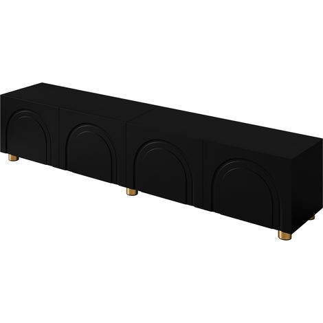 Meuble TV noir avec 4 portes en relief arc et pieds métal pour salon (1/5)