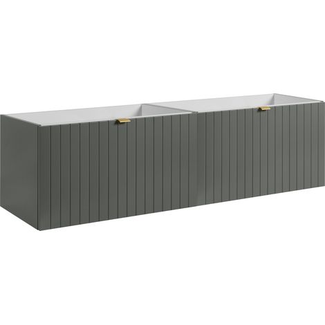 Meuble sous double vasque suspendu HARMO 160 cm Façade rainuré vert semi-mat