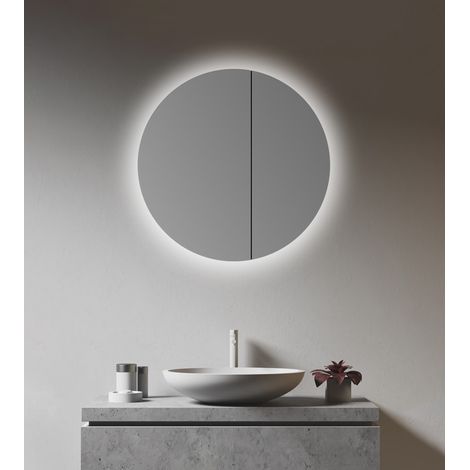 Spiegelschrank Bad mit Beleuchtung TALOS rund Ø 60 cm - Badezimmer Spiegelschrank mit hochwertigem Aluminium Korpus - mit Zwei Glaseinlegeböden