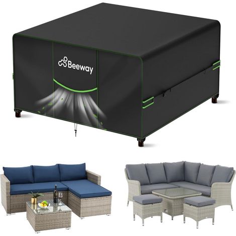 Gartenmöbel Abdeckung 200x200x92cm wasserdicht 420D Oxford UV-Schutz winddicht schwarz (1/5)