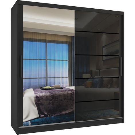 Schiebeschrank Belini 158 cm Mit Schubladen mit Spiegel schwarz Ebenholz dunkel Hersteller (1/3)