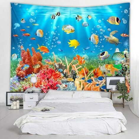 Couverture décorative imprimée de paysage de mer profonde, tapisserie murale suspendue, décoration artistique, salon, chambre à coucher, 59x51 pouces (1/4)