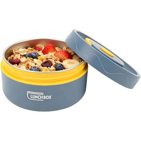 Portapranzo in acciaio inox 304, capacità 420 ml, per adulti e bambini. Contenitore per zuppa a doppio strato, portatile, rotondo, ideale per lavoro, scuola e pasti all'aperto (isolante termico - blu (1/5)