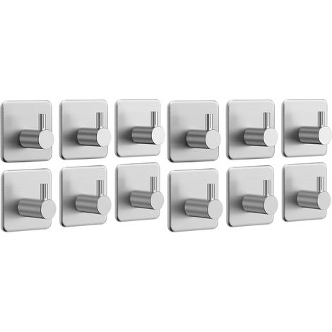 6-teiliges Set selbstklebender Wandhaken, Handtuchhalter für Badezimmer, wasserdichter Küchenhandtuchhaken aus Edelstahl, rostfreier, selbstklebender Haken ohne Bohren, Silber (2er-Set) (1/5)