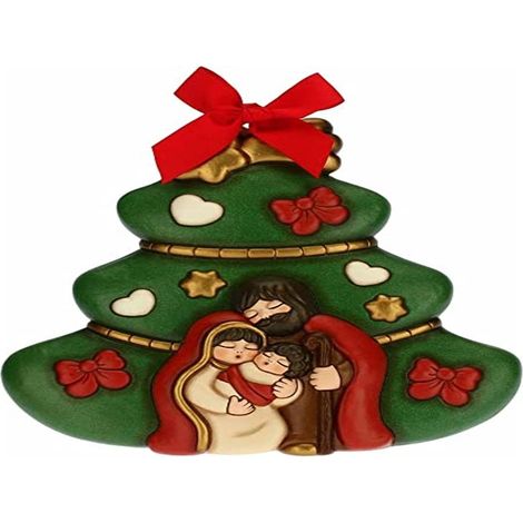 THUN - Formella Albero di Natale con Sacra Famiglia - Decorazioni Natale Casa - Formato Grande - Ceramica - 25,1 x 4,3 x 25,4 h cm