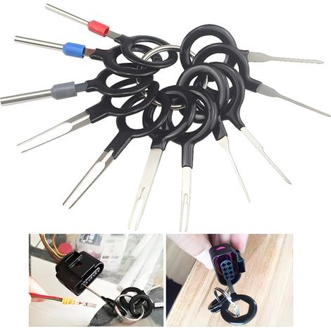 11 Pcs Auto Terminals Enlèvement Outil Set, Voiture Électrique Câblage À Sertir Connecteur Pin Extracteur Kit pour Réparation De La Voiture (1/5)