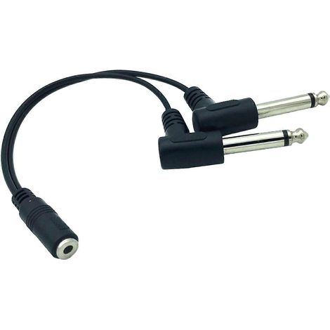 Câble adaptateur de 20 cm, prise femelle 3,5 mm vers double prise mâle 6,35 mm, câble de conversion jack audio auxiliaire mono TRS mâle 3,5 mm vers 6,35 mm, multicolore. (1/5)
