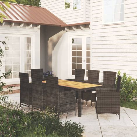 Salon de jardin 9 pcs - Mobilier de jardin - Ensemble de salle à manger de jardin et coussins Résine tressée Noir Chic-877424 (1/5)