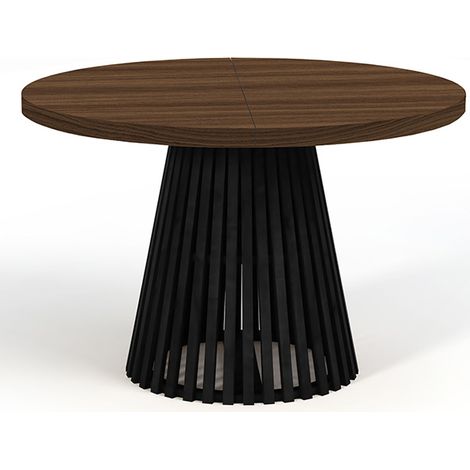 Table à manger ronde extensible DOVER avec lamelles, diamètre : 110/210 cm, Couleur : Franklin Noyer / Noir