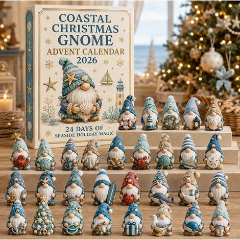 Adventskalender 2026 – 24-teilig – blau, beige, weiß – Acryl – 24 Tage mit weihnachtlichen Wichtelfiguren im Küstenstil – Weihnachtsdekoration – geeignet für Weihnachtsfeiern und als Dekoration für di (1/3)