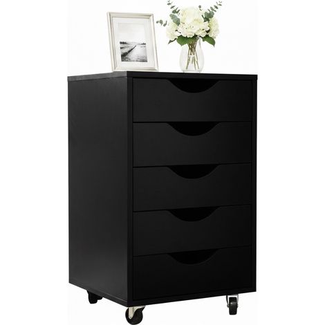 Caisson à roulettes, 5 tiroirs, H x L x P : 66,5 x 40 x 40 cm, Caisson de Bureau, Noir (1/5)