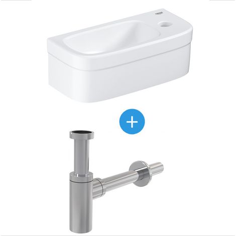 Grohe Lavamano in ceramica Euro 370 x 180 mm + sifone in metallo Alca Chrome (39327000-SET)