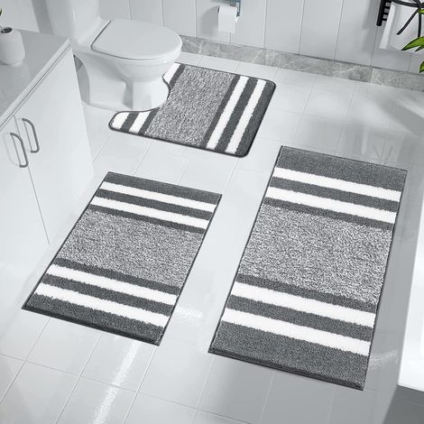 Lot de 3 Tapis de Salle de Bain Antidérapant, Doux Tapis de Bain Absorbant en Microfibre et Tapis Toilette en Forme de U, Lavable en Machine, Ensemble Tapis Salle de Bain pour Baignoire, Douche (1/5)